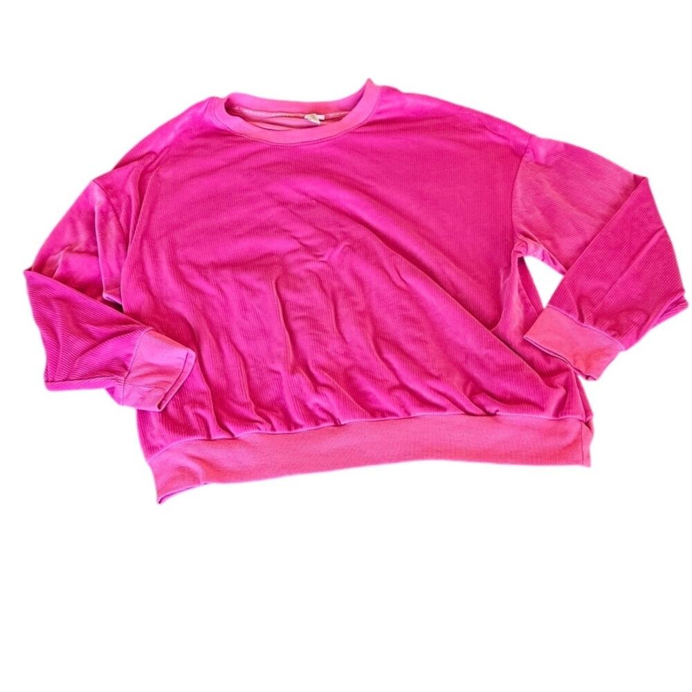 Joyspun 2X Pink Ribbed Pullover Sweatshirt Soft Cozy Crewneck Lounge Top